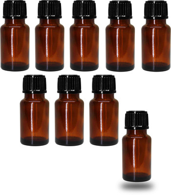 Pure Source India Reusable Black Cap Empty Amber Glass Bottles with Euro Dropper for Essential Oil 10 ml Bottle(Pack of 9, Brown, Glass)