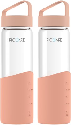 Rioware Hydraboost Borosilicate Glass Water Bottle for Fridge,Home,Office & Gym 550 ml Bottle(Pack of 2, Pink, Glass, Silicone)