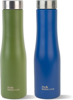 The Better Home Splash Stainless Steel Water Bottle 1000 ml Bottle(Pack of 2, Blue, Green, Steel)