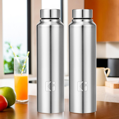 Heart Home 1000 ml Steel Bottle(Pack of 2, Silver)
