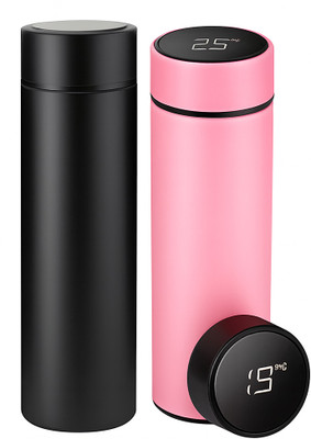 Inzaro 500 ml Stainless Steel Flask(Pack of 2, Pink, Black)