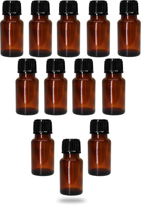 Pure Source India Reusable Black Cap Empty Amber Glass Bottles with Euro Dropper for Essential Oil 10 ml Bottle(Pack of 12, Brown, Glass)