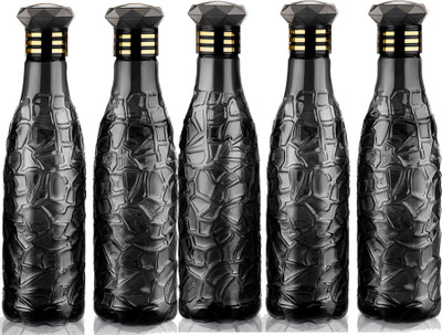 Anzal ZIG-ZAG Pattern Multicolor Drinking Water Bottles 1000 ml Bottle 1000 ml Bottle With Drinking Glass(Pack of 5, Black, Plastic)