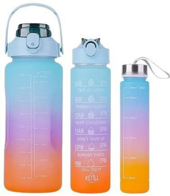 SnowShell Set of 3 Water Bottle with Motivational Time Marker, 2000 ml Bottle 2000 ml Bottle(Pack of 1, Multicolor, Plastic)
