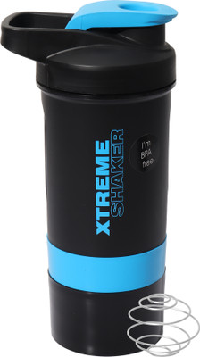 Jaypee Plus Xtreme BPA Free Gym Bottle with Double Supplement Storage Compartment and Mixer 500 ml Shaker(Pack of 1, Blue, Black, Plastic)