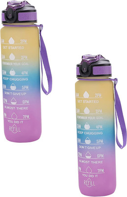 KUBER INDUSTRIES 1000 ml Plastic Bottle(Pack of 2, Yellow, Purple)
