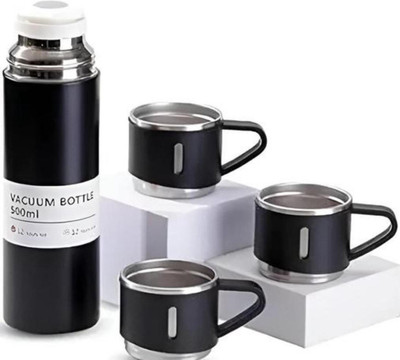 SL Enterprises 500 ml Aluminium Bottle With Drinking Glass(Pack of 1, Black)