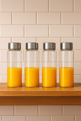 quags 750 ml Borosilicate Glass Bottle(Pack of 4, Clear)