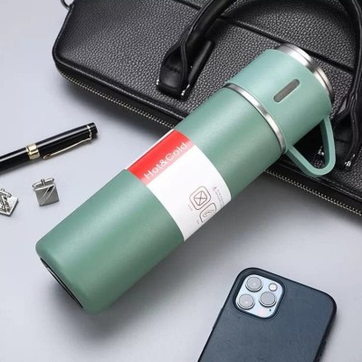 MOBONE Stainless Steel Vacuum Flask Set with 3 with cup 500 ml Flask(Pack of 3, Green, Plastic)