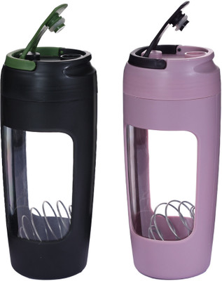 NOVEL 700 ml Plastic Shaker(Pack of 2, Black, Purple)