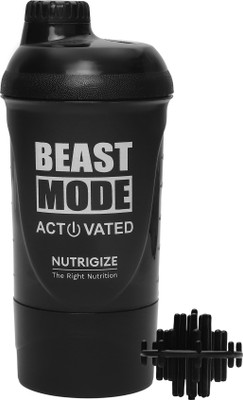 Nutrigize Screw Cap Leakproof Protein Shaker with Compartment 600 ml Shaker(Pack of 1, Black, Plastic)