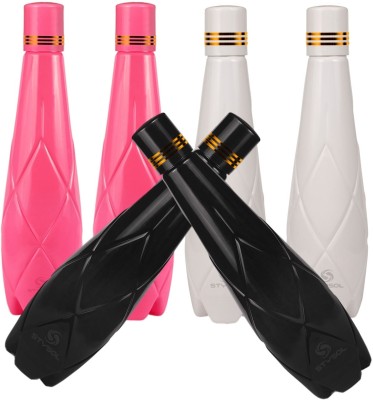 Stysol Fridge Water Bottle Pink+White+Black -1 Set of 6 1000 ml Bottle(Pack of 6, Black, Pink, White, Plastic)