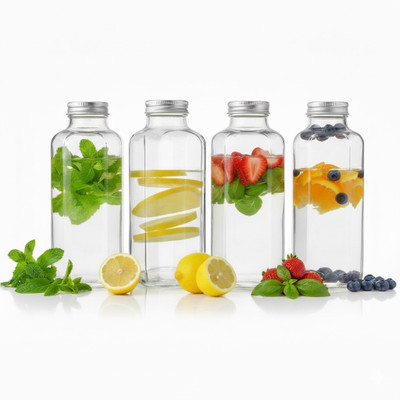 HOMETRIX 1000 ml Glass Bottle(Pack of 4, Clear)