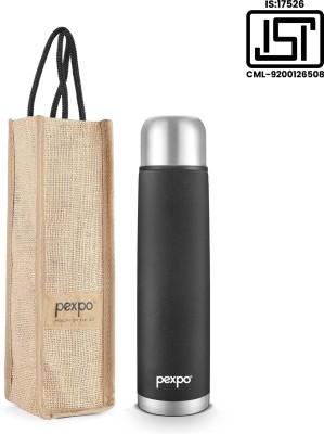 pexpo 750ml 24 Hrs Hot and Cold Flask with Jute-bag Vacuum Insulated Flamingo 750 ml Flask(Pack of 1, Black, Steel)