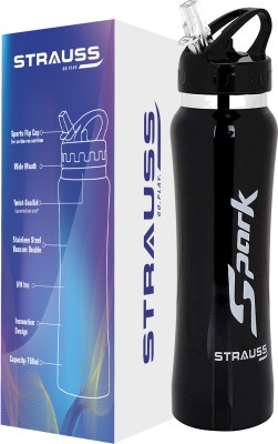 Strauss Spark Stainless Steel Water Bottle, Metal Finish | Sipper Bottle | Gym Bottle 750 ml Sipper(Pack of 1, Black, Steel)