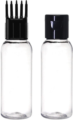 ceeyu Clear Plastic Empty Black Flip Top Cap Bottle+Comb Applicator Bottle 50 ml Bottle(Pack of 2, Clear, Black, PET, Plastic)