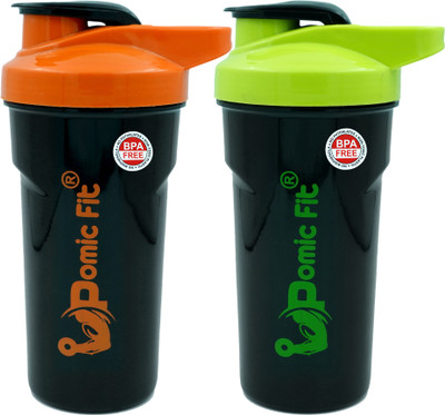 Pomic fit 700 ml Plastic Shaker(Pack of 2, Orange, Green)