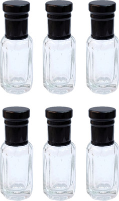 sultan Fancy Transparent Empty Attar Glass Bottle with Black Cap 6 ml Bottle(Pack of 6, Clear, Glass)