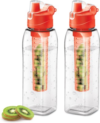 MILTON Infuser Pet Water Bottle 2pcs 1000ml each BPA Free Leakproof Detox Fruit Infuser 1000 ml Bottle(Pack of 2, Orange, Plastic)