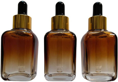 Revees Clive Square Shape Glass Golden Plating DropperBottle For Essential Oils Serum Bottle 30 ml Bottle(Pack of 3, Gold, Glass)