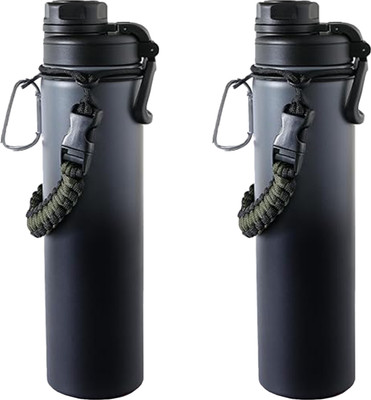 KUBER INDUSTRIES 720 ml Steel Bottle(Pack of 2, Black, Grey)