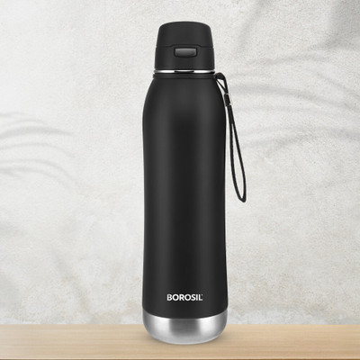 BOROSIL Rive Black Vacuum Insulated Water Bottle 6 hrs hot n Cold, 800ml Flask 800 ml Flask(Pack of 1, Black, Steel)