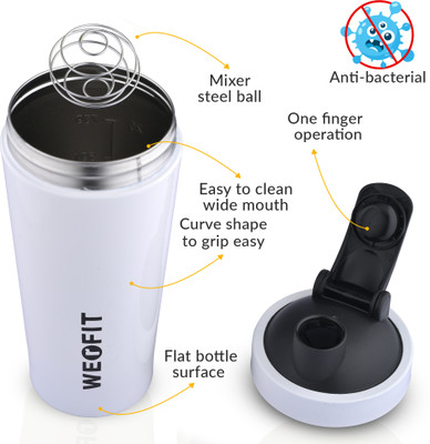 WErFIT 700 ml Steel Shaker(Pack of 1, White, Black)
