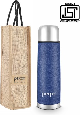 pexpo 24 Hrs Hot & Cold ISI Certified with Jute-bag Flexo Vacuum insulated Bottle 500 ml Flask(Pack of 1, Blue, Steel)