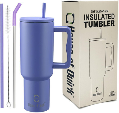 HOUSE OF QUIRK 1200ML Tumbler with Handle and Straw Lid Double Insulated Cup Reusable 1200 ml Bottle(Pack of 1, Purple, Steel)