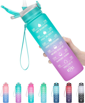 JibTop Unbreakable Silicone Water Bottle 1 Liters Motivational Time Marke 1000 ml Water Bottle(Set of 1, Multicolor)