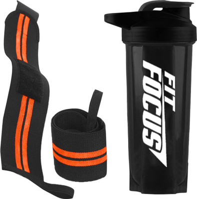 FIT FOCUS 700 ml Plastic Shaker(Pack of 2, Black, Orange)