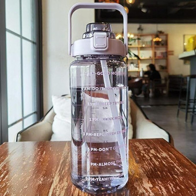 DFit 2 Liter Transparent Motivational leakproof BPA Free marker gym water bottle 2000 ml Plastic Bottle(Pack of 1, Purple)
