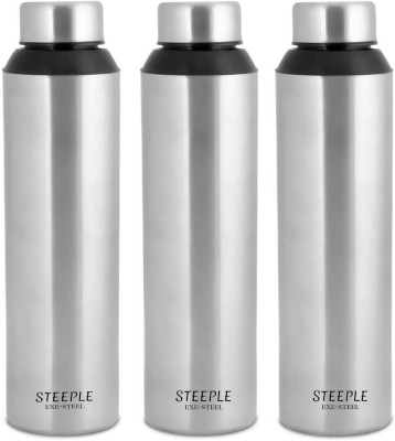 STEEPLE PRO Steel Water Bottle Fridge Bottle Refrigerator Bottle Set Of 3 910 ml Bottle(Pack of 3, Silver, Black, Steel)