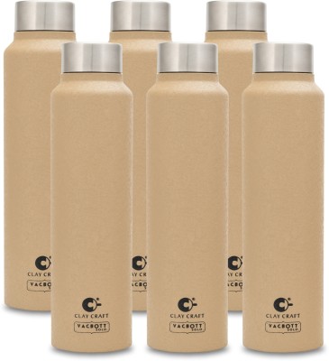 CLAY CRAFT Vacbott Tetra Single Walled Non Insulated Water Bottle 1000 ml Bottle(Pack of 6, Beige, Steel)