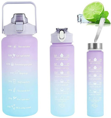 KVBSTAR Motivational Water Bottle with Straw 3 Pcs, 2000ml 900ml 300ml 2000 ml Bottle(Pack of 3, Multicolor, Plastic)