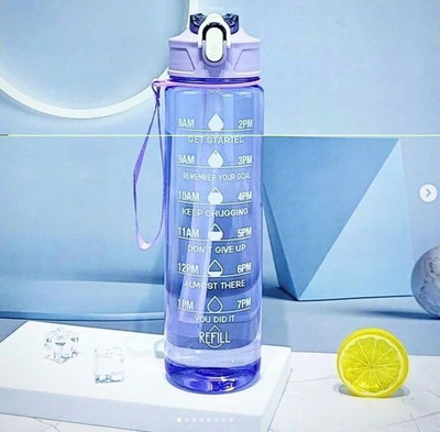 ROYAL CASA Transparent Motivational Water Bottle 800 ml Plastic Bottle(Pack of 1, Blue)