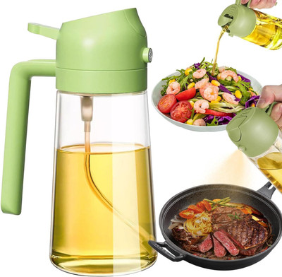 IKONEXX 2 in 1 Olive Oil Sprayer and Oil Dispenser Bottle for Fryer, Salad,BBQ,Roasting 500 ml Spray Bottle(Pack of 1, Multicolor, Glass) deal from flipkart