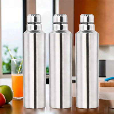 KUBER INDUSTRIES 1000 ml Steel Bottle(Pack of 3, Silver)