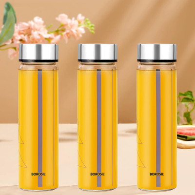 BOROSIL Artisan Series Sintra 550 ml Wide Mouth Glass Bottle with Metal Lid, Pack of 3 550 ml Bottle(Pack of 3, Clear, Glass)