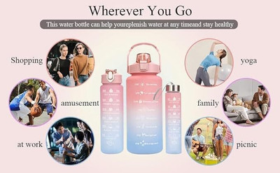 NIHILANO 3Pcs Motivational Time Marker Water Bottle Straw & Water Bottle For Gym 2000 ml Bottle(Pack of 3, Multicolor, Plastic)