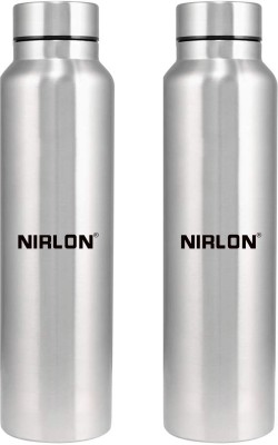 NIRLON Thirst Cool Single Wall Stainless Steel Fridge Water Bottle 1000 ml Bottle(Pack of 2, Silver, Steel)