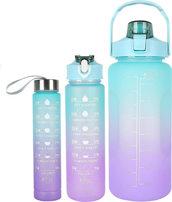 avnish Multipurpose 3 Pcs Water Bottle with Motivational Time Marker Bottle 2000 ml Bottle(Pack of 3, Multicolor, Silicone, Plastic)