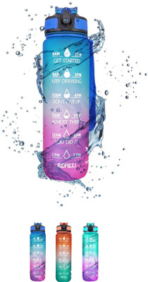 Zubix Silicone Water Bottle 1 Litre with Motivational Time Marker| Multicolour 1000 ml Bottle(Pack of 1, Multicolor, Plastic)