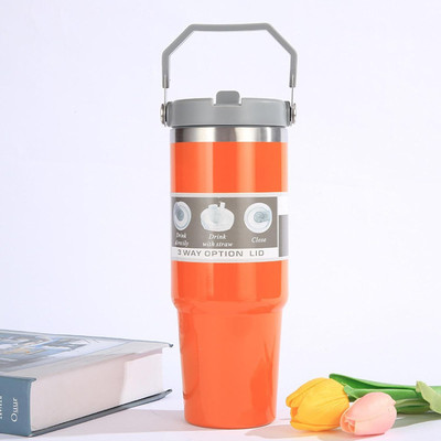 Ansh Treasures Double Wall Coffee Tumbler – Hot & Cold Steel with Straw for Travel & Office Plastic, Stainless Steel Tumbler(900 ml)