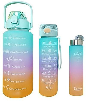 heet Set of 3 Water Bottle with Motivational Time Marker 2000 ml Flask(Pack of 3, Multicolor, Silicone, Plastic)