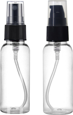 nsb herbals Combo of 2 - Clear Plastic Empty Black Fine Mist Spray w/ Cap + Black Serum Pump 30 ml Spray Bottle(Pack of 2, Clear, Black, PET, Plastic)