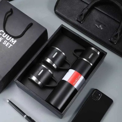 D Classic Decor Vacuum Insulated Flask Bottle With 3 Cup Hot & Cold Drink BPA Free Flask 500 ml Flask(Pack of 1, Black, Steel)