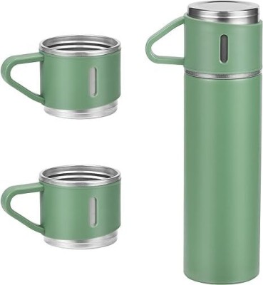 MOBONE Vacuum Insulated Flask set 3Cup set for Hot & Cold Drink 500 ml Flask(Pack of 3, Green, Steel)