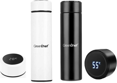 Greenchef 500 ml Steel Flask(Pack of 2, Black, White)