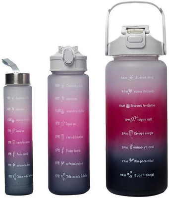 xelcis Set of 3 Water Bottle with Motivational 2000 ml Bottle (Pack of 3, Multicolor) 2000 ml Bottle(Pack of 3, Red, Silicone, Plastic)